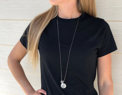 Necklace - wax cotton w/silver circle & charms