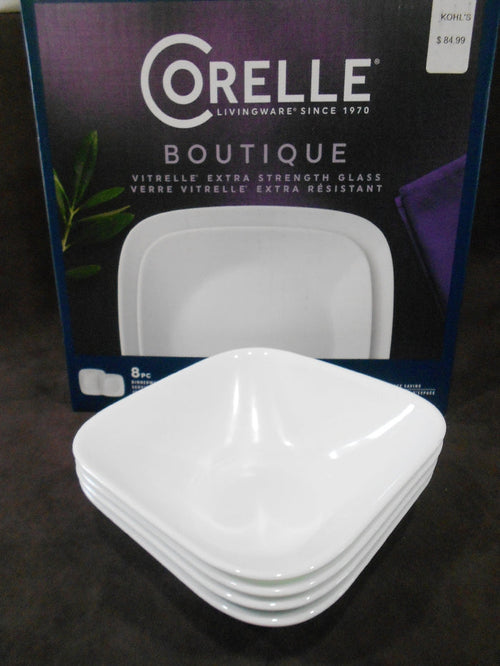 ❤️ NEW 12-pc CORELLE Square VIVID / PURE WHITE Dinnerware Set DINNER LUNCH BOWLS