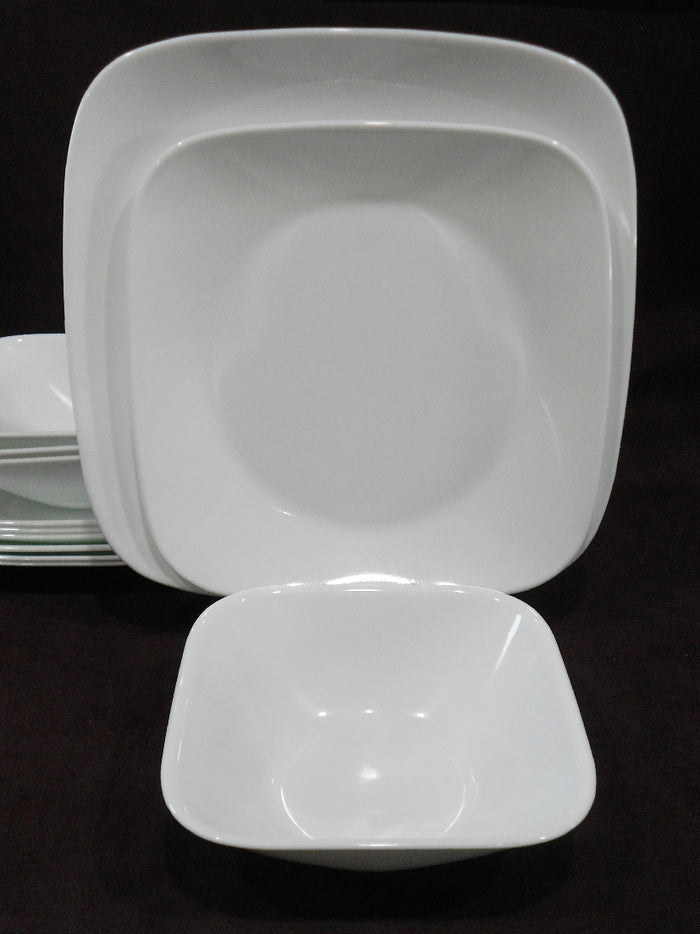 ❤️ NEW 12-pc CORELLE Square VIVID / PURE WHITE Dinnerware Set DINNER LUNCH BOWLS
