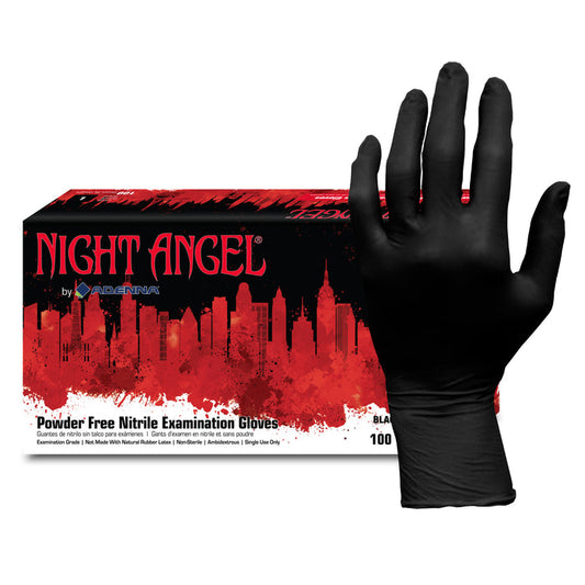 Night Angel Powder Free Black Nitrile Gloves (4 mil) | Exam Grade | Case of 1000