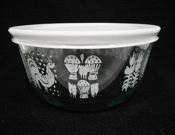 ❤️ PYREX 4 Cup AMISH BUTTERPRINT Glass Storage Bowl WHITE Rooster Wheat Harvest