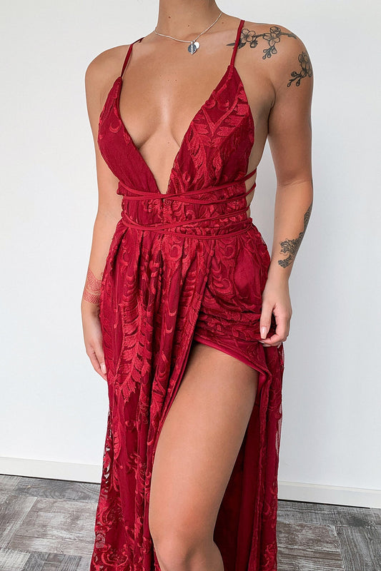 Scarlett Halter Maxi Dress - Burgundy