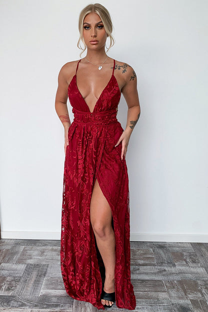 Scarlett Halter Maxi Dress - Burgundy