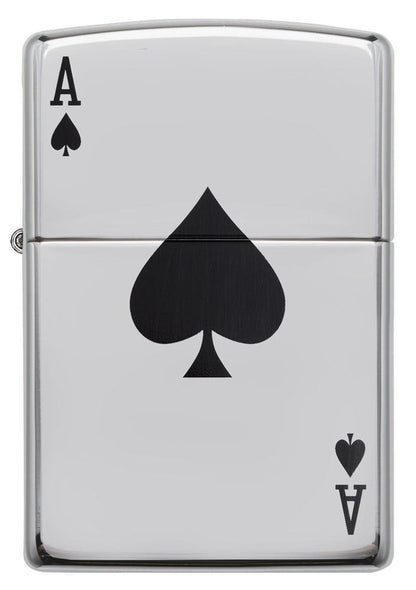 24011, Black Ace of Spades Card, Color Image, High Polish Chrome Finish