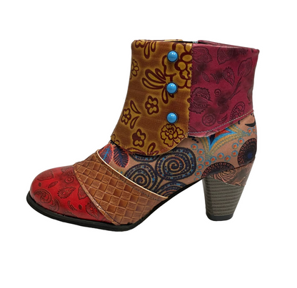 Women's Red Floral Button-Accent Ankle Boot - Devon Sport