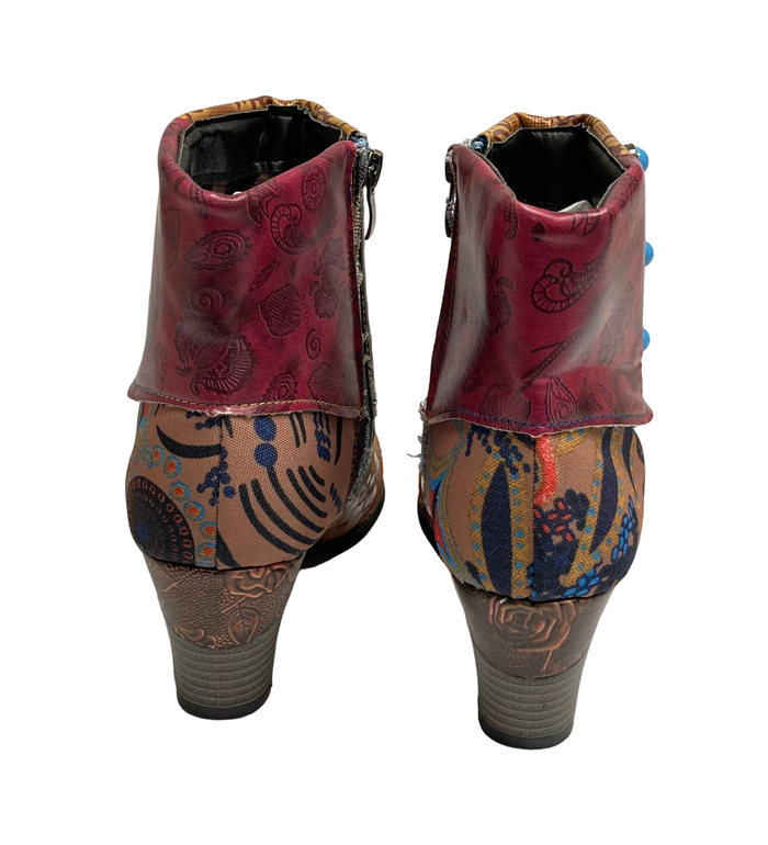 Women's Red Floral Button-Accent Ankle Boot - Devon Sport