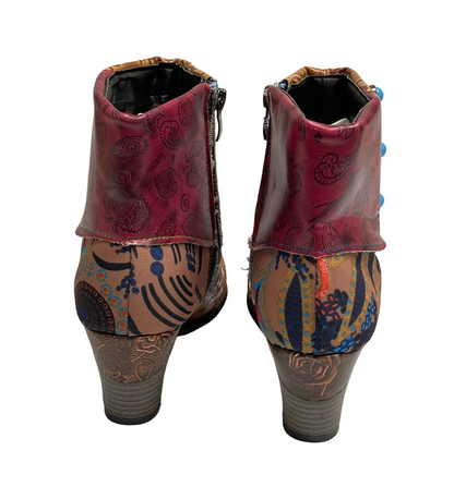 Women's Red Floral Button-Accent Ankle Boot - Devon Sport